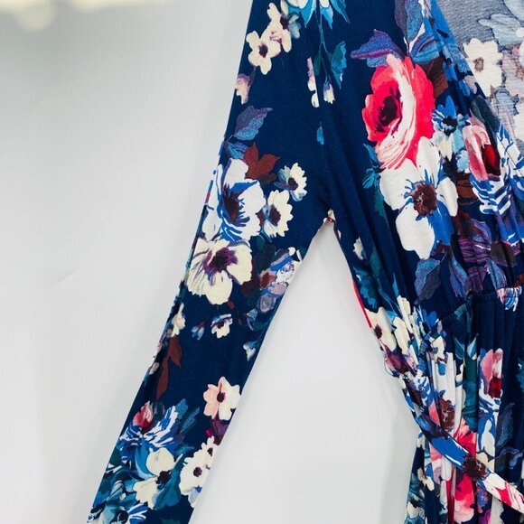 Reborn J Womens Blue Floral V Neck Wrap High Low Long Sleeve Dress M Boho Flowy - Picture 6 of 7